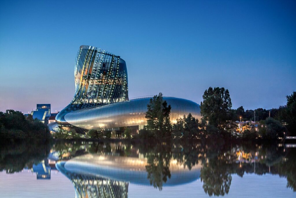 The Cité du Vin wine museum on the riverfront in winter in Bordeaux